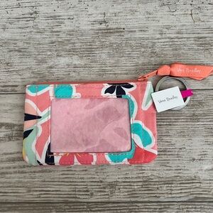 Vera Bradley Rain Forest Lily Coral Cotton Zip Id Case NWT